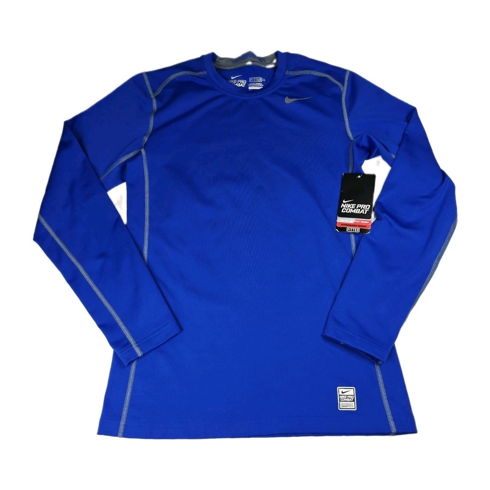 Nike Pro Combat Hyperwarm Shirt Mens S Blue Fitted Long Sleeve Baselayer NWT